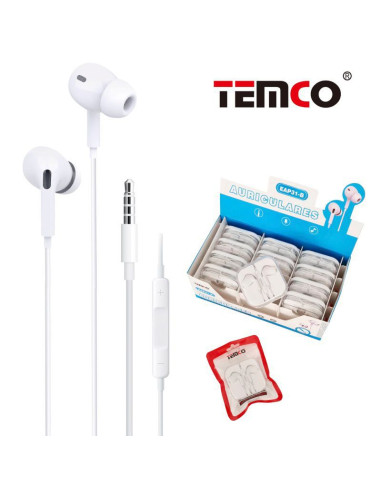 Auriculares universales intrauditivos Jack 3,5 mm estéreo con micro y cajita blancos