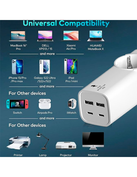 Cargador universal multipuerto COOL 65W (Regleta 5 puertos) blanco