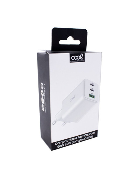 Cargador Red Universal Ultra Fast PD Port x3 (2x Tipo-C + 1x USB) COOL (65W) GaN blanco