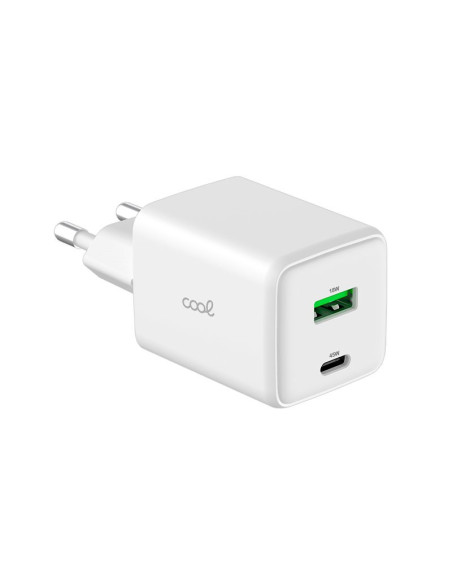 Cargador red universal ultra rápido Dual (PD) Tipo C + USB COOL (45W) GaN blanco