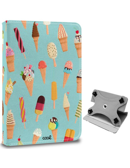 Funda polipiel soporte giratorio universal tabletas 9,7 - 11 pulgadas diseño Helados (Cuadrada)