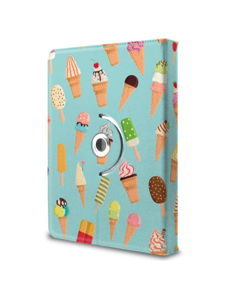 Funda polipiel soporte giratorio universal tabletas 9,7 - 11 pulgadas diseño Helados (Cuadrada)