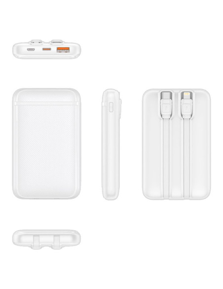 Batería externa Power Bank 5000 mAh COOL (2 Cables: TIPO C / Lightning) blanca