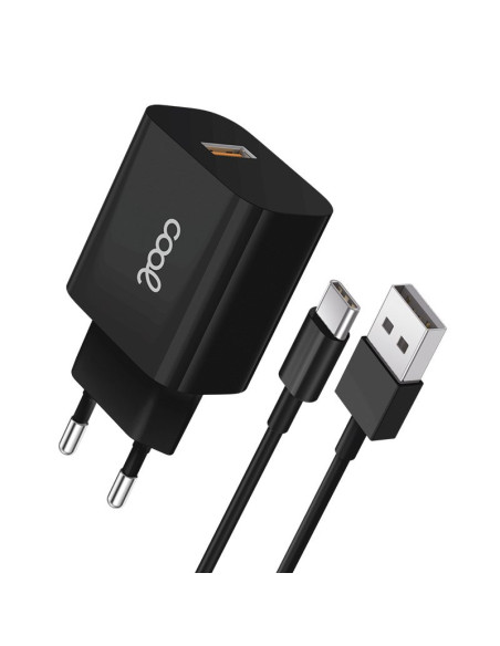 Cargador red conector tipo C (2,4 Amp) universal COOL lote 2 en 1 negro
