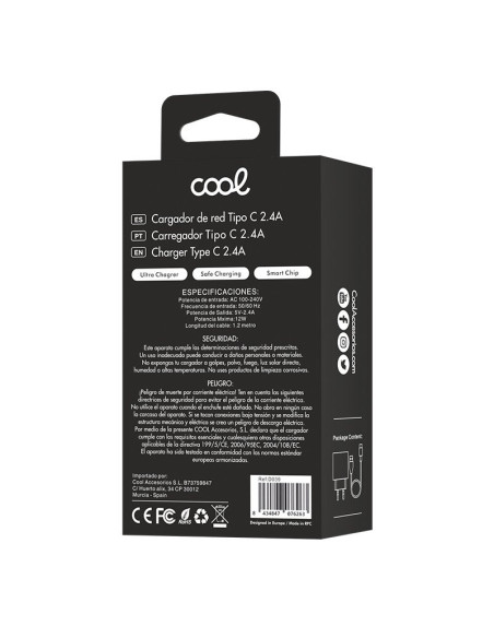 Cargador red conector tipo C (2,4 Amp) universal COOL lote 2 en 1 negro