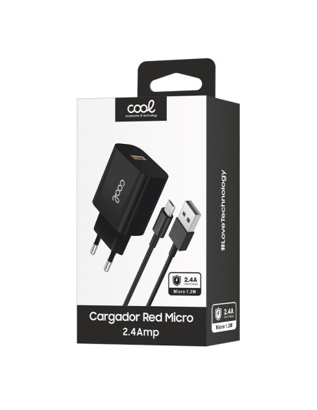Cargador red conector micro USB COOL universal 2,4 Amp lote 2 en 1 negro