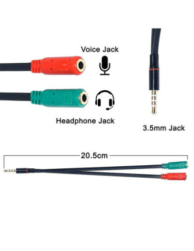Adaptador doble entrada a Jack 3,5 mm...