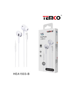 Auriculares estéreo intrauditivos USB tipo C con micrófono HEA1503 blancos