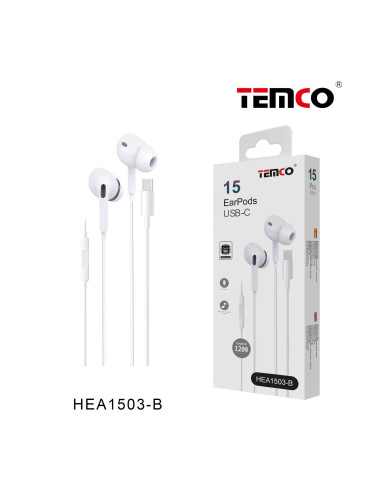 Auriculares estéreo intrauditivos USB tipo C con micrófono HEA1503 blancos