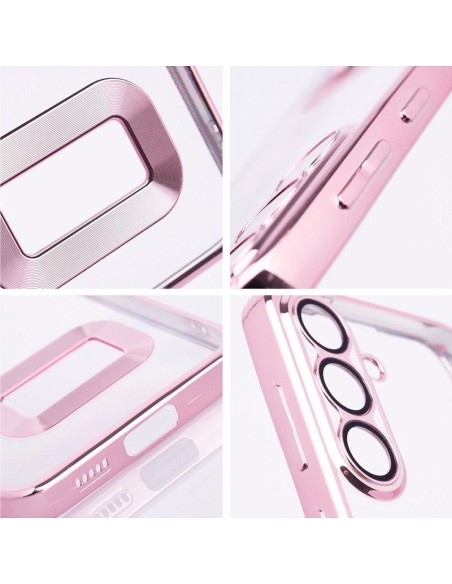 Carcasa TPU transparente Xiaomi Redmi Note 14 5G borde metalizado rosa