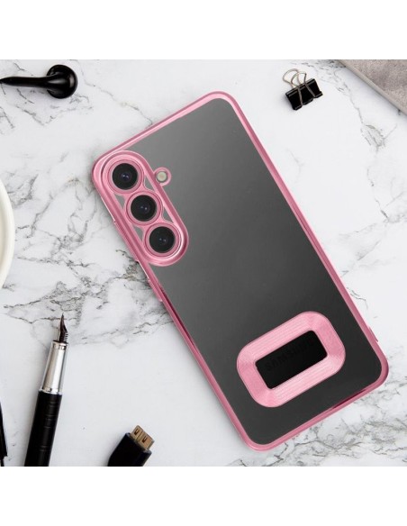 Carcasa TPU transparente Xiaomi Redmi Note 14 5G borde metalizado rosa