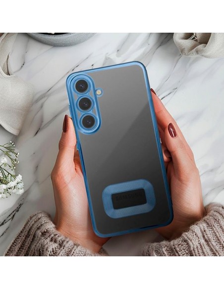 Carcasa TPU transparente Samsung A566 Galaxy A56 5G borde metalizado azul