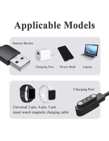 Cable compatible carga magnética para smartwatch universal 4 mm negro