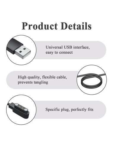 Cable compatible carga magnética para smartwatch universal 4 mm negro