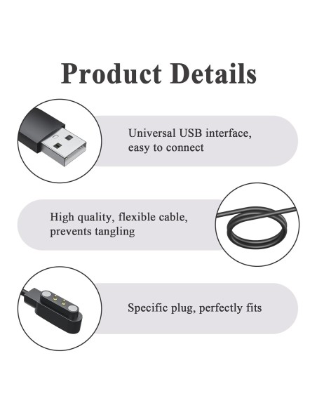 Cable compatible carga magnética para smartwatch universal 4 mm negro