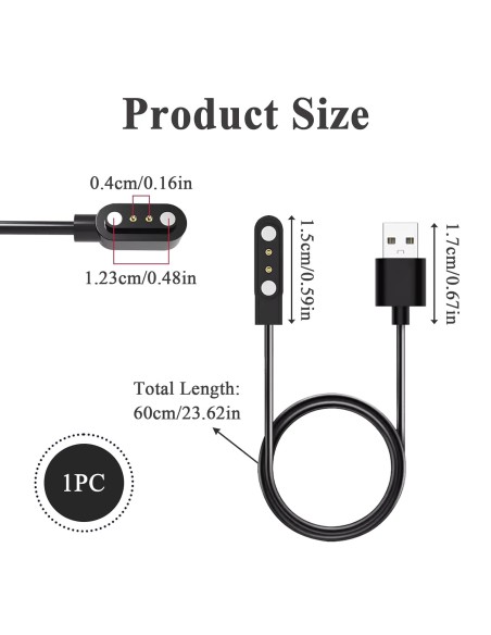 Cable compatible carga magnética para smartwatch universal 4 mm negro