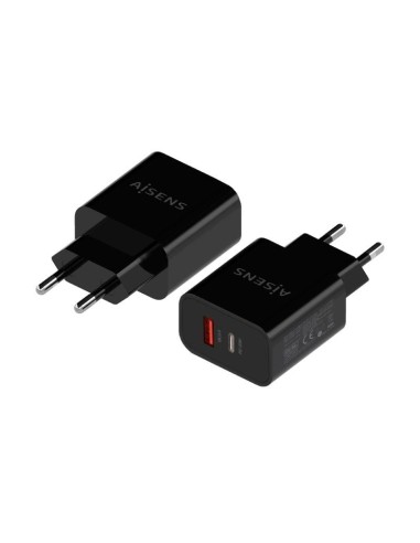 Cargador red universal doble toma tipo C + USB A Aisens (20W) GaN negro