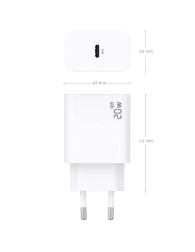 Cargador red universal toma USB tipo C Aisens (20W) GaN blanco