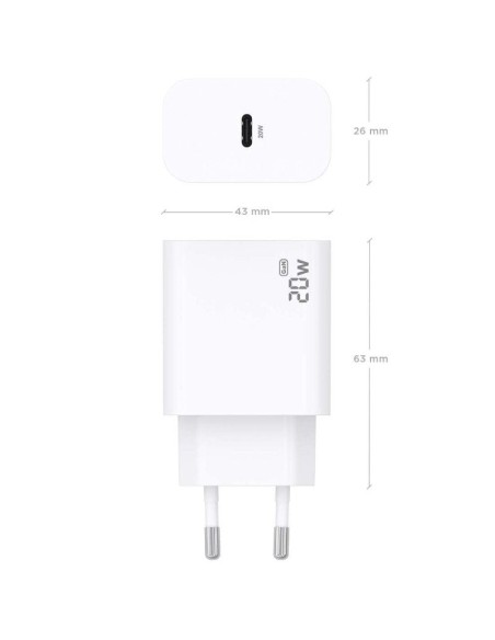 Cargador red universal toma USB tipo C Aisens (20W) GaN blanco