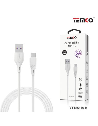 Cable USB universal tipo C compatible carga rápida hasta 5 A (1 metro) blanco
