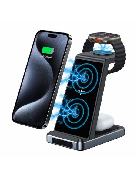 Dock base Qi cargador inalámbrico 3 en 1 COOL negro