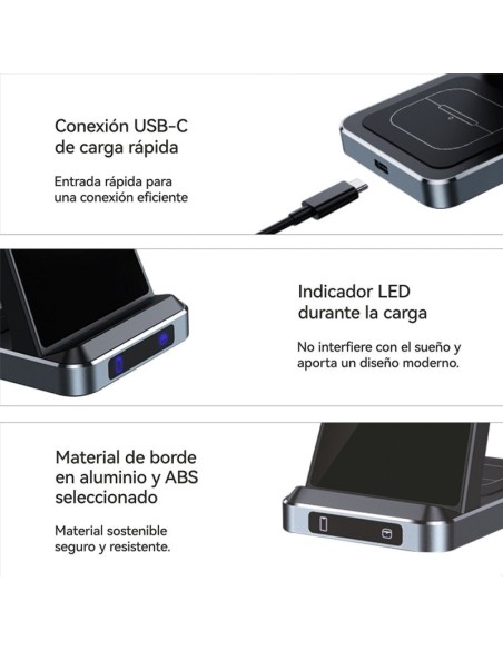 Dock base Qi cargador inalámbrico 3 en 1 COOL negro