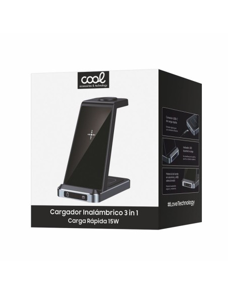 Dock base Qi cargador inalámbrico 3 en 1 COOL negro