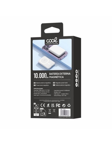 Batería externa universal Power Bank 10.000 mAh magnética COOL blanca