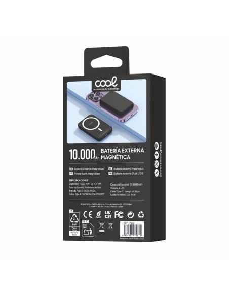 Batería externa universal Power Bank 10.000 mAh magnética COOL negra