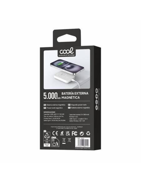 Batería externa universal magnética Power Bank Qi 5000 mAh COOL blanca