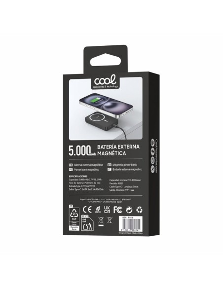 Batería externa universal magnética Power Bank Qi 5000 mAh COOL negra