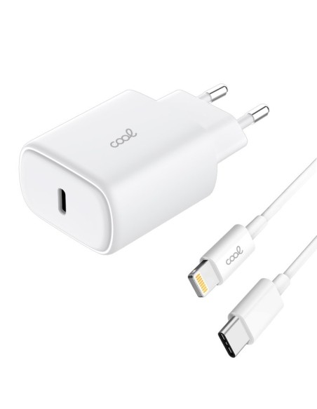 Cargador red universal Fast Adapt. (PD) tipo C COOL (25W) blanco + Cable tipo C a lightning