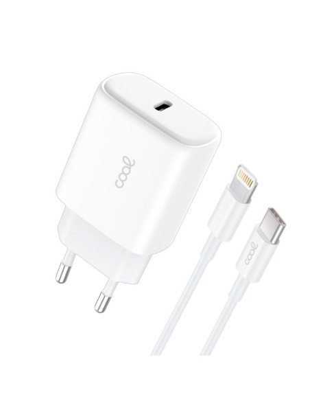 Cargador red universal Fast Adapt. (PD) tipo C COOL (25W) blanco + Cable tipo C a lightning