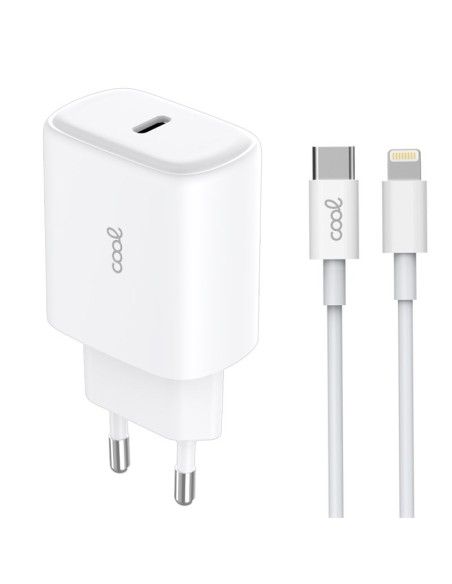 Cargador red universal Fast Adapt. (PD) tipo C COOL (25W) blanco + Cable tipo C a lightning
