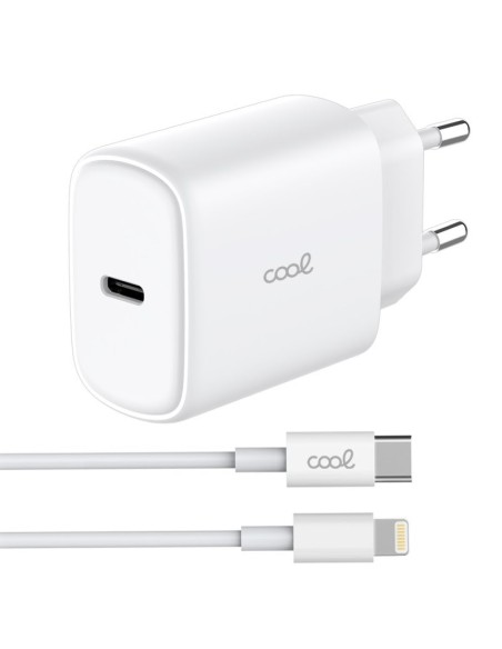 Cargador red universal Fast Adapt. (PD) tipo C COOL (25W) blanco + Cable tipo C a lightning