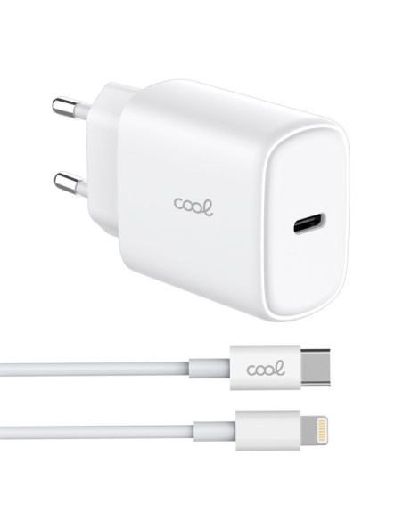 Cargador red universal Fast Adapt. (PD) tipo C COOL (25W) blanco + Cable tipo C a lightning