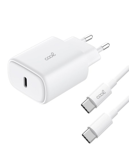 Cargador red universal Fast Adapt. (PD) tipo C COOL (25W) blanco + Cable tipo C a tipo C