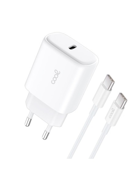 Cargador red universal Fast Adapt. (PD) tipo C COOL (25W) blanco + Cable tipo C a tipo C
