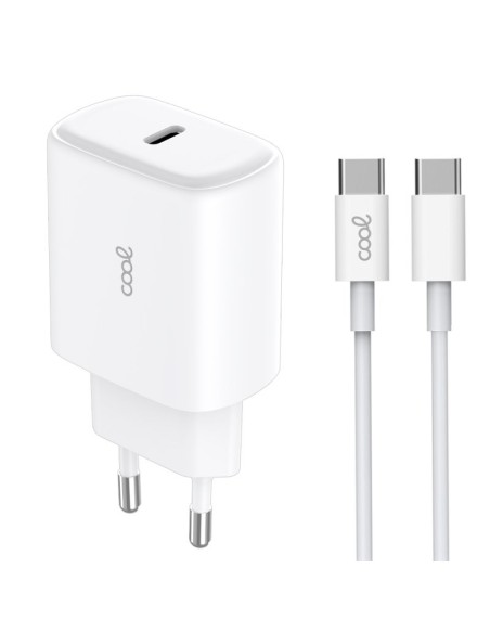 Cargador red universal Fast Adapt. (PD) tipo C COOL (25W) blanco + Cable tipo C a tipo C