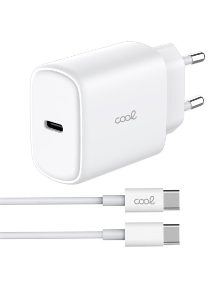 Cargador red universal Fast Adapt. (PD) tipo C COOL (25W) blanco + Cable tipo C a tipo C