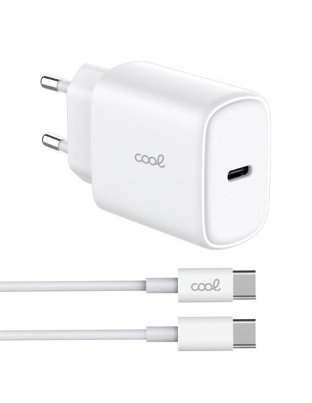 Cargador red universal Fast Adapt. (PD) tipo C COOL (25W) blanco + Cable tipo C a tipo C