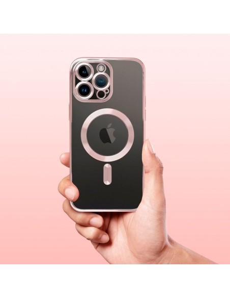 Carcasa TPU transparente iPhone 17 magnética borde rosa