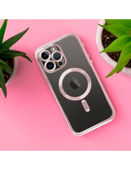 Carcasa TPU transparente iPhone 17 magnética borde rosa