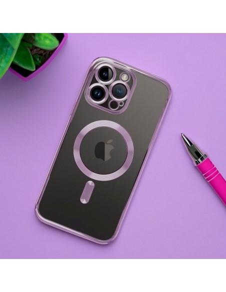 Carcasa TPU transparente iPhone 17 magnética borde violeta