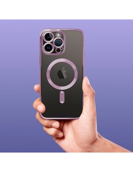 Carcasa TPU transparente iPhone 17 magnética borde violeta