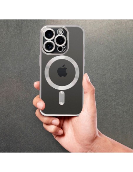 Carcasa TPU transparente iPhone 17 Pro magnética borde plata