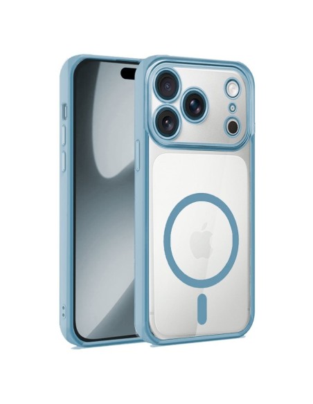 Carcasa TPU transparente iPhone 17 Pro magnética borde celeste