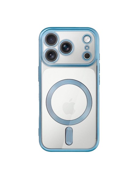 Carcasa TPU transparente iPhone 17 Pro magnética borde celeste