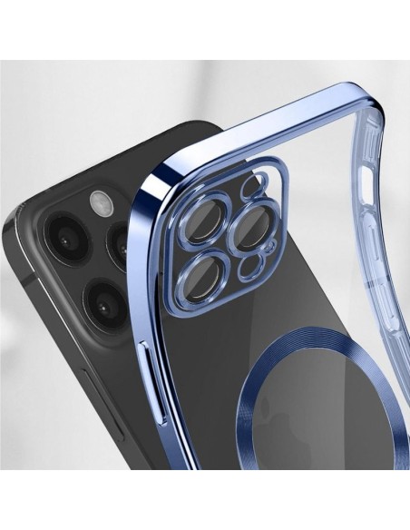 Carcasa TPU transparente iPhone 17 Pro magnética borde celeste