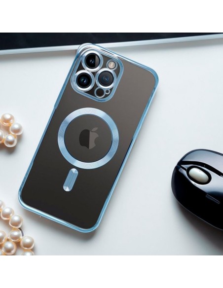 Carcasa TPU transparente iPhone 17 Pro magnética borde celeste